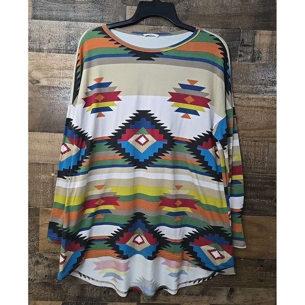 Women Boho Top Size Medium Aztec Print Wezterncore Cowgirl Cottage Cabin Soft